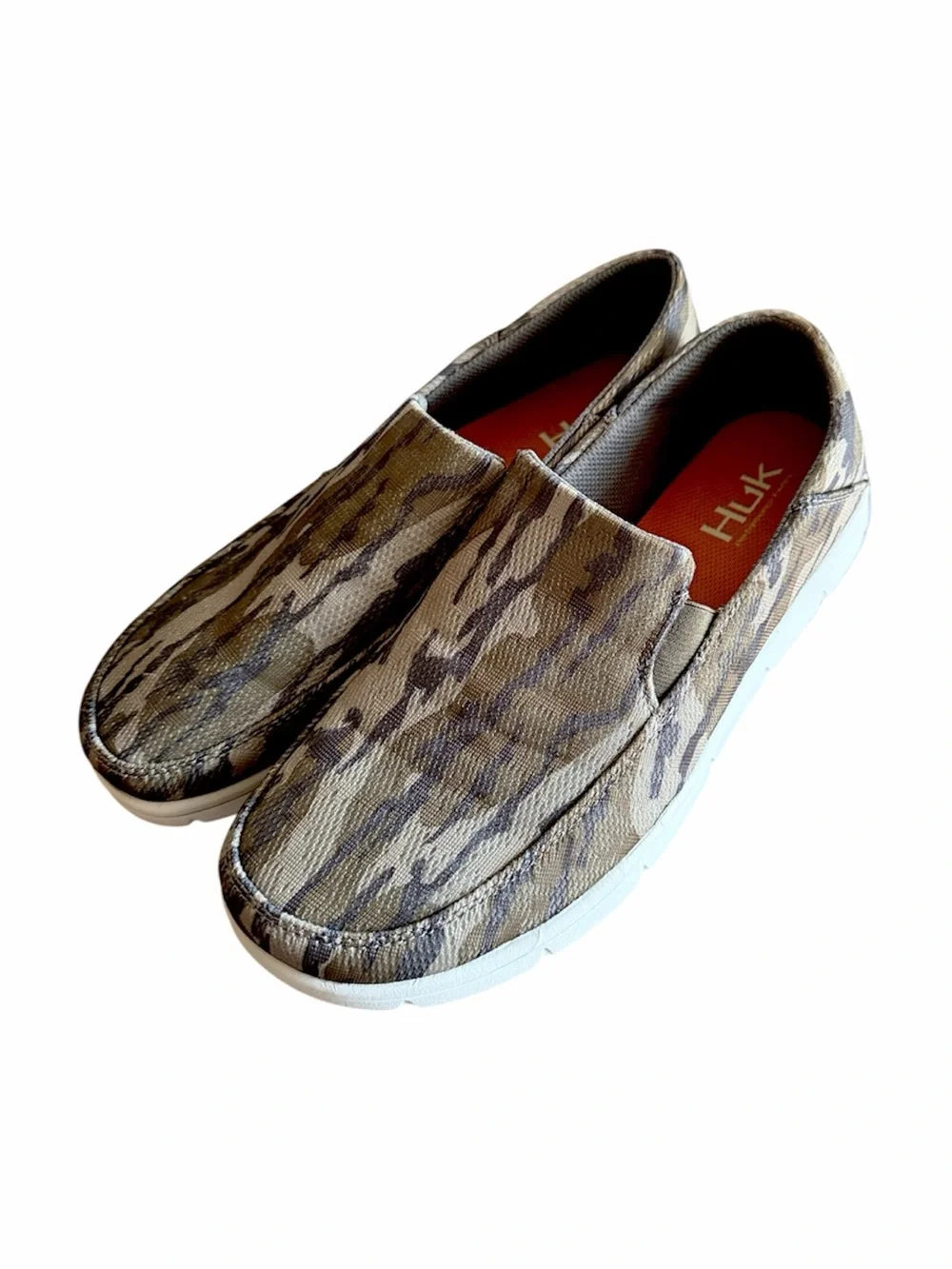 Huk Men's Camouflage Tan Brown Slip On Gorpcore Coastal Casual Deck Shoes Sz 10